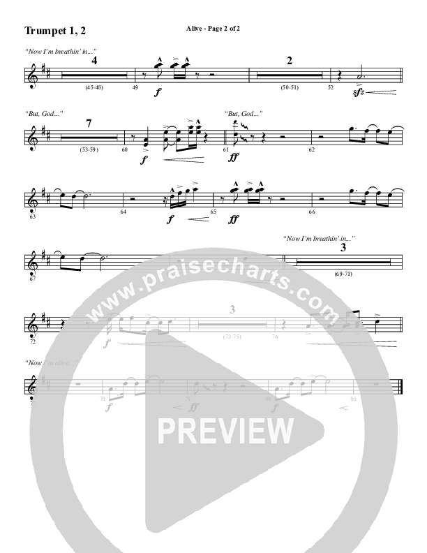 Alive (Choral Anthem SATB) Trumpet 1,2 (Word Music Choral / Arr. Cliff Duren)