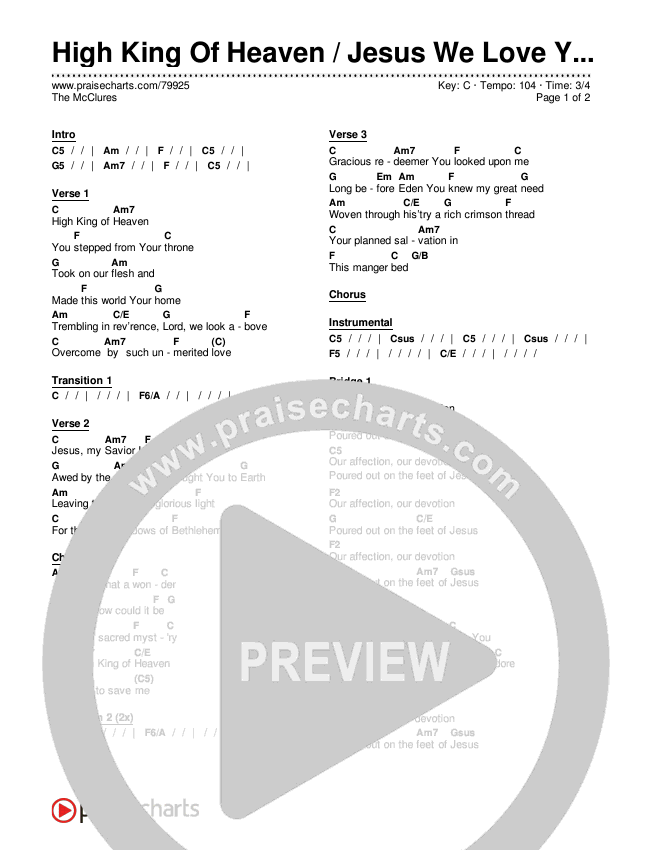 High King Of Heaven / Jesus We Love You (Spontaneous) (Live) Chords & Lyrics (The McClures)
