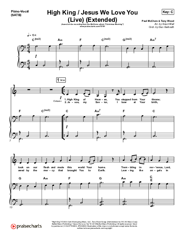 High King Of Heaven / Jesus We Love You (Spontaneous) (Live) Piano/Vocal (SATB) (The McClures)