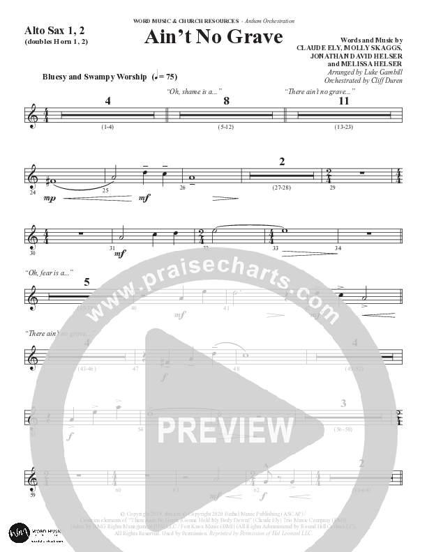 Ain't No Grave (Choral Anthem SATB) Alto Sax 1/2 (Word Music Choral / Arr. Luke Gambill)