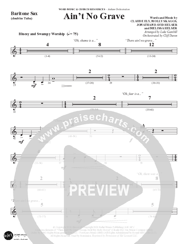 Ain't No Grave (Choral Anthem SATB) Bari Sax (Word Music Choral / Arr. Luke Gambill)
