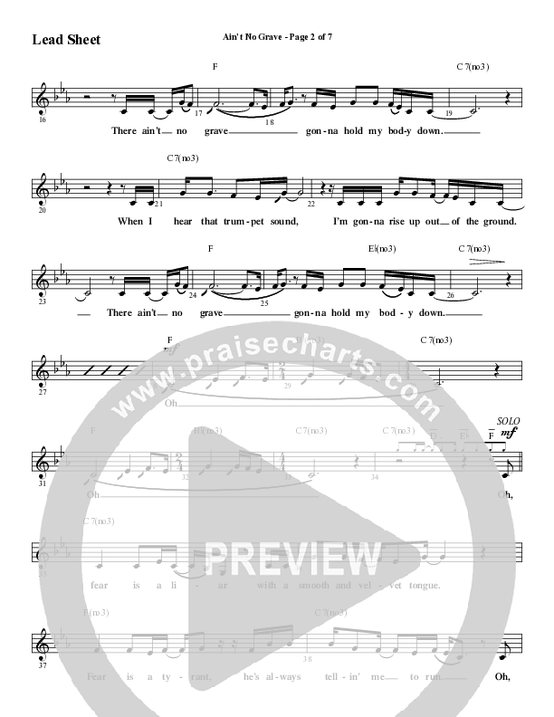 Ain't No Grave (Choral Anthem SATB) Lead Sheet (Melody) (Word Music Choral / Arr. Luke Gambill)