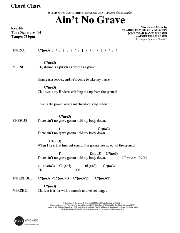 Ain't No Grave (Choral Anthem SATB) Chord Chart (Word Music Choral / Arr. Luke Gambill)