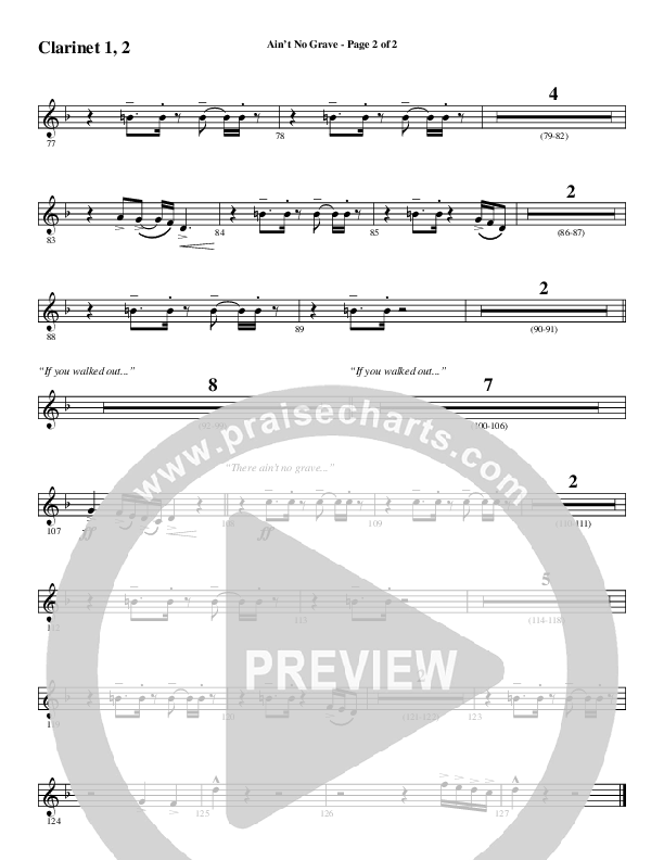 Ain't No Grave (Choral Anthem SATB) Clarinet 1/2 (Word Music Choral / Arr. Luke Gambill)