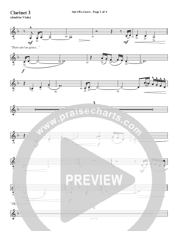 Ain't No Grave (Choral Anthem SATB) Clarinet 3 (Word Music Choral / Arr. Luke Gambill)