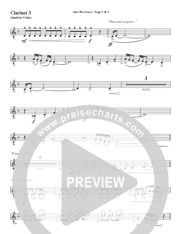 Ain't No Grave (Choral Anthem SATB) Clarinet 3 (Word Music Choral / Arr. Luke Gambill)