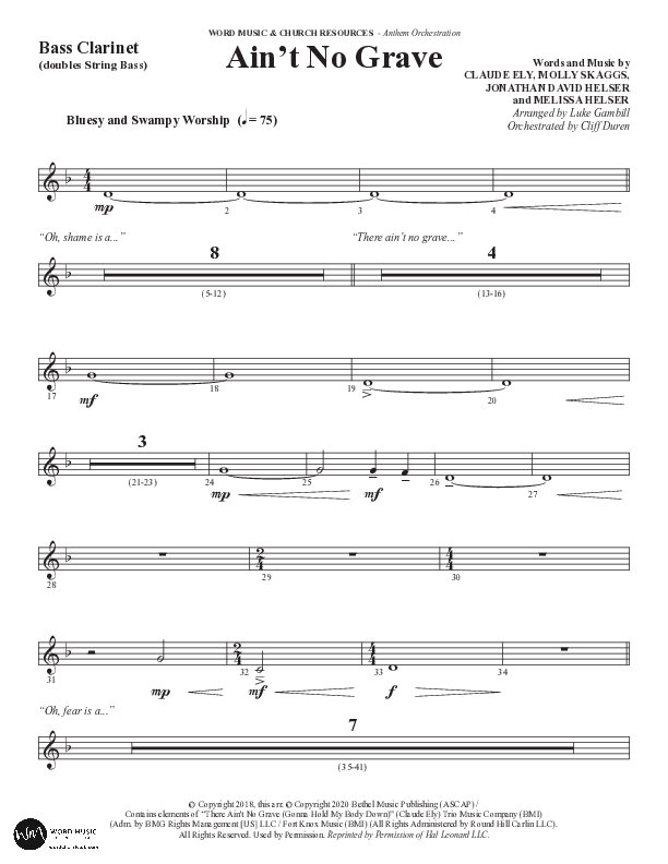 Ain't No Grave (Choral Anthem SATB) Clarinet (Word Music Choral / Arr. Luke Gambill)