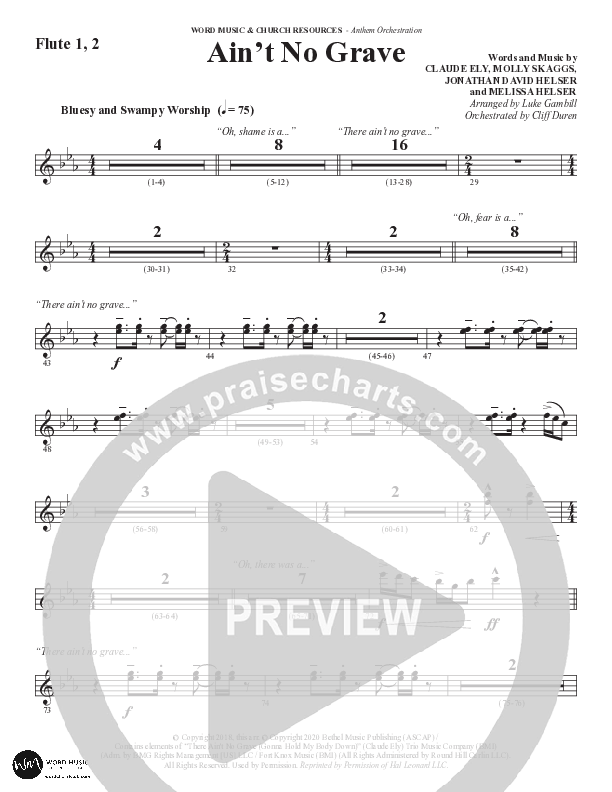 Ain't No Grave (Choral Anthem SATB) Flute 1/2 (Word Music Choral / Arr. Luke Gambill)
