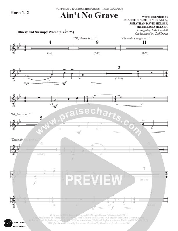 Ain't No Grave (Choral Anthem SATB) French Horn 1/2 (Word Music Choral / Arr. Luke Gambill)