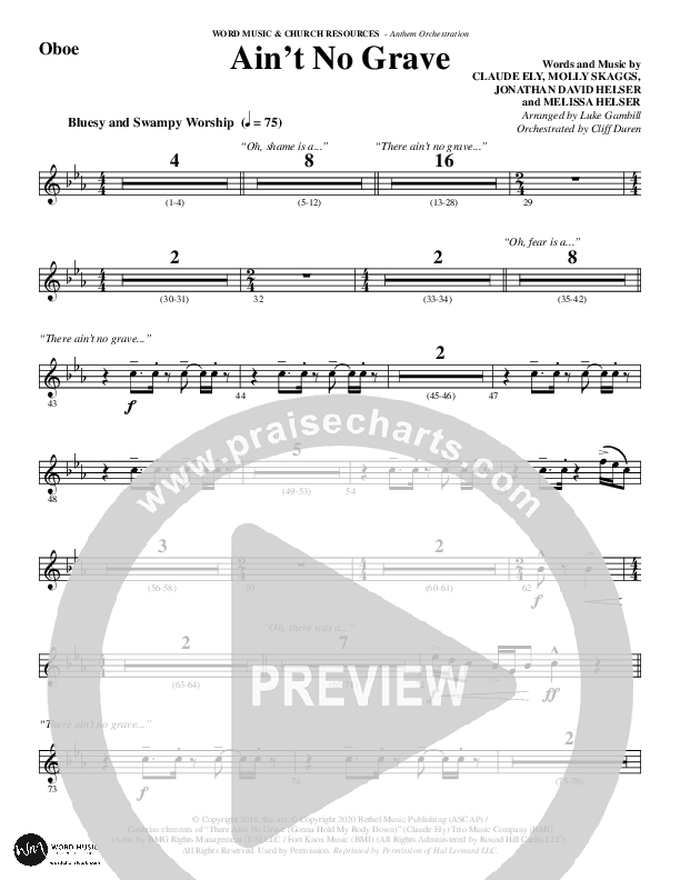 Ain't No Grave (Choral Anthem SATB) Oboe (Word Music Choral / Arr. Luke Gambill)