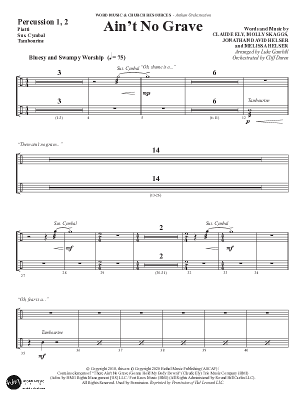 Ain't No Grave (Choral Anthem SATB) Percussion 1/2 (Word Music Choral / Arr. Luke Gambill)