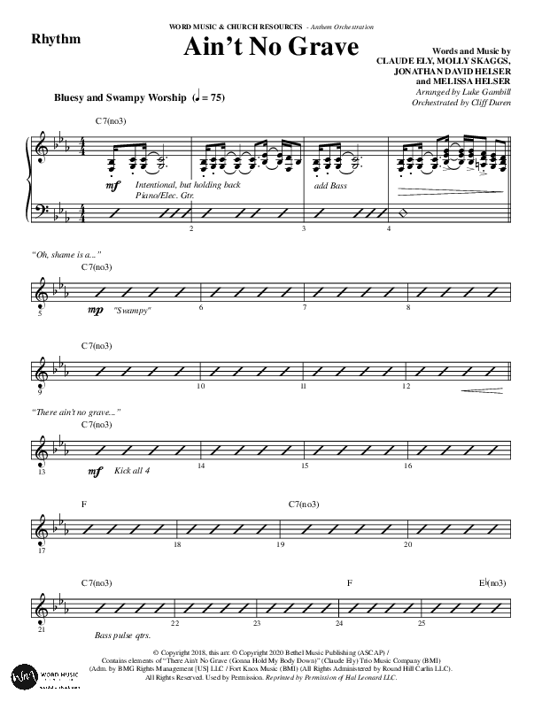 Ain't No Grave (Choral Anthem SATB) Rhythm Chart (Word Music Choral / Arr. Luke Gambill)