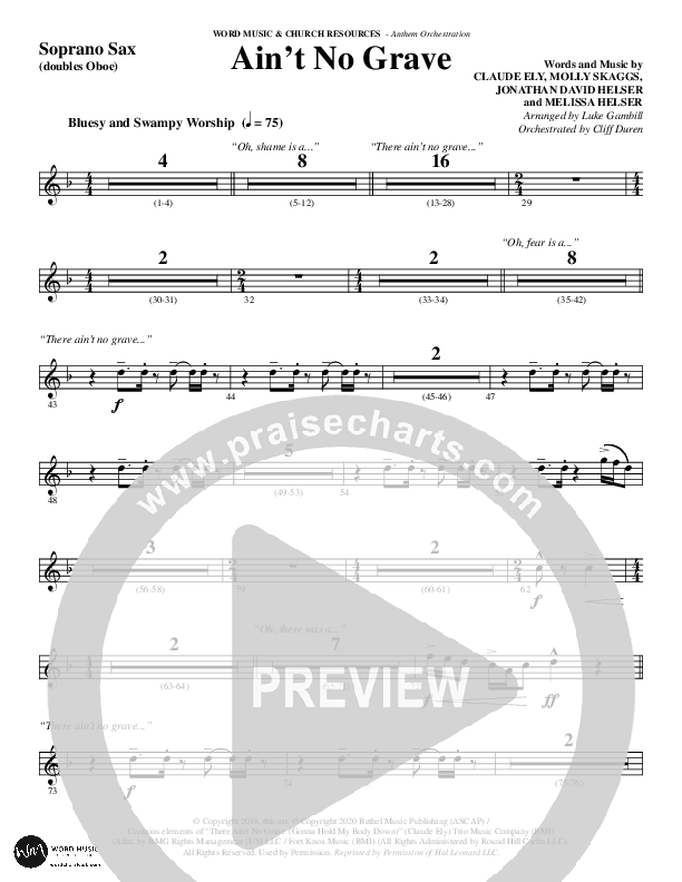 Ain't No Grave (Choral Anthem SATB) Soprano Sax (Word Music Choral / Arr. Luke Gambill)