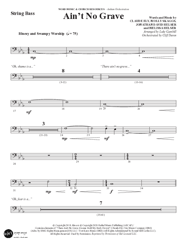 Ain't No Grave (Choral Anthem SATB) String Bass (Word Music Choral / Arr. Luke Gambill)