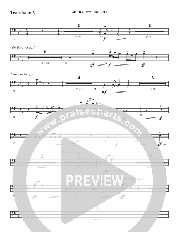 Ain't No Grave (Choral Anthem SATB) Trombone 3 (Word Music Choral / Arr. Luke Gambill)