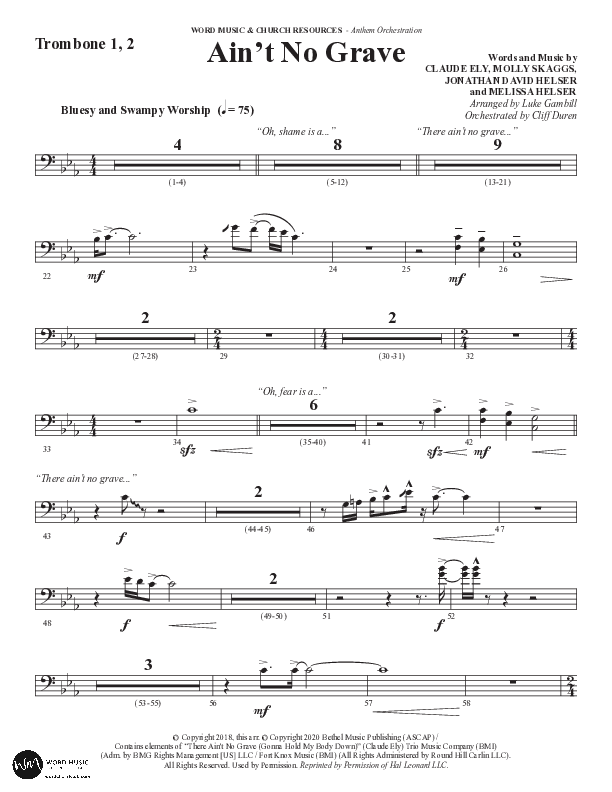 Ain't No Grave (Choral Anthem SATB) Trombone (Word Music Choral / Arr. Luke Gambill)
