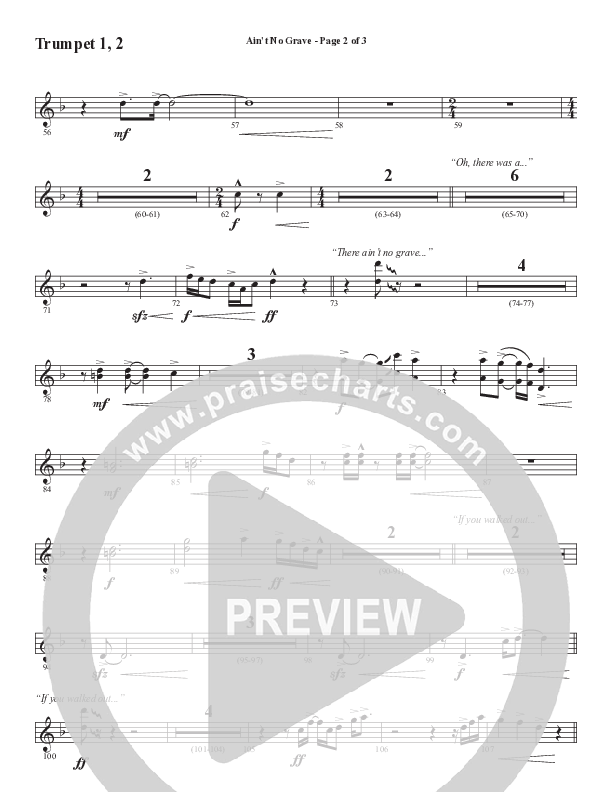 Ain't No Grave (Choral Anthem SATB) Trumpet 1,2 (Word Music Choral / Arr. Luke Gambill)