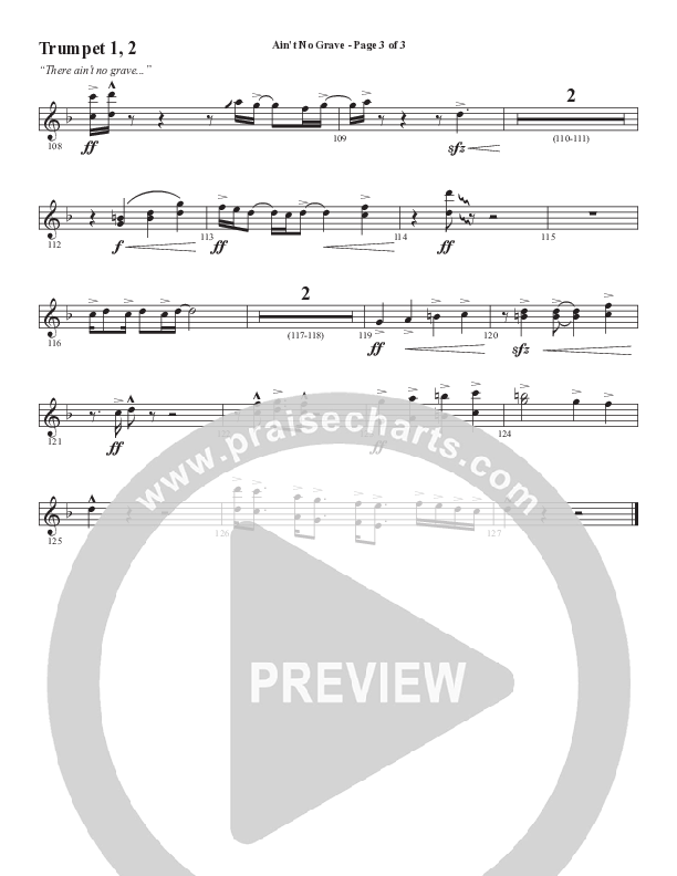 Ain't No Grave (Choral Anthem SATB) Trumpet 1,2 (Word Music Choral / Arr. Luke Gambill)