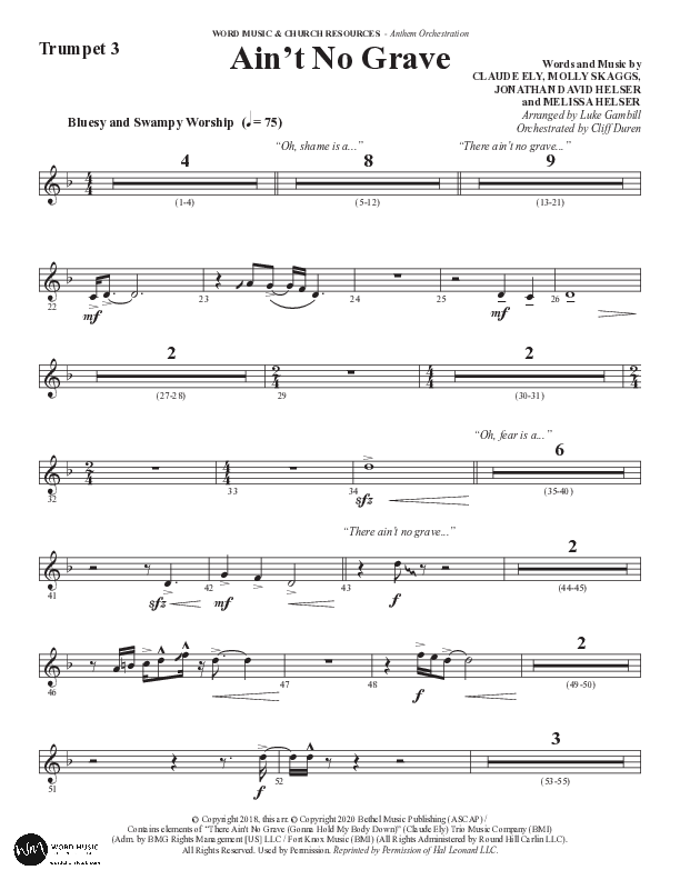 Ain't No Grave (Choral Anthem SATB) Trumpet (Word Music Choral / Arr. Luke Gambill)