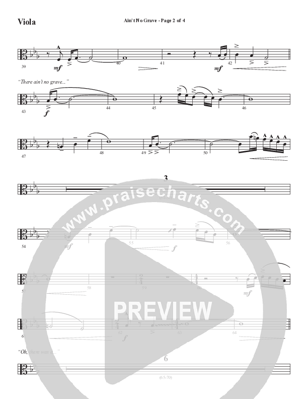 Ain't No Grave (Choral Anthem SATB) Viola (Word Music Choral / Arr. Luke Gambill)