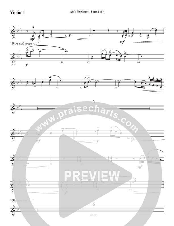 Ain't No Grave (Choral Anthem SATB) Violin 1 (Word Music Choral / Arr. Luke Gambill)