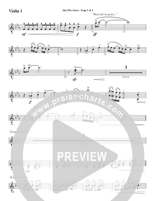 Ain't No Grave (Choral Anthem SATB) Violin 1 (Word Music Choral / Arr. Luke Gambill)