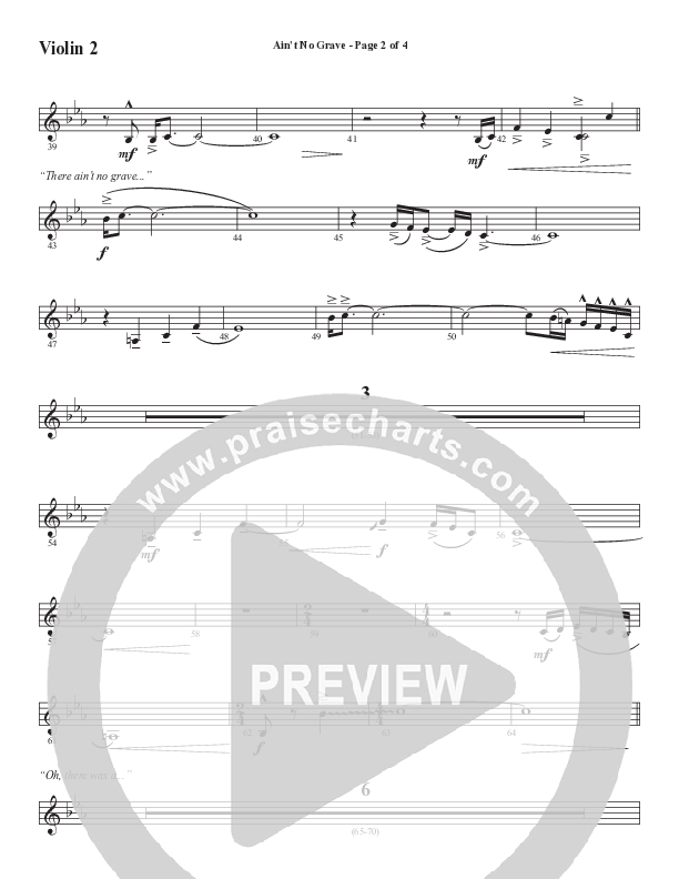 Ain't No Grave (Choral Anthem SATB) Violin 2 (Word Music Choral / Arr. Luke Gambill)