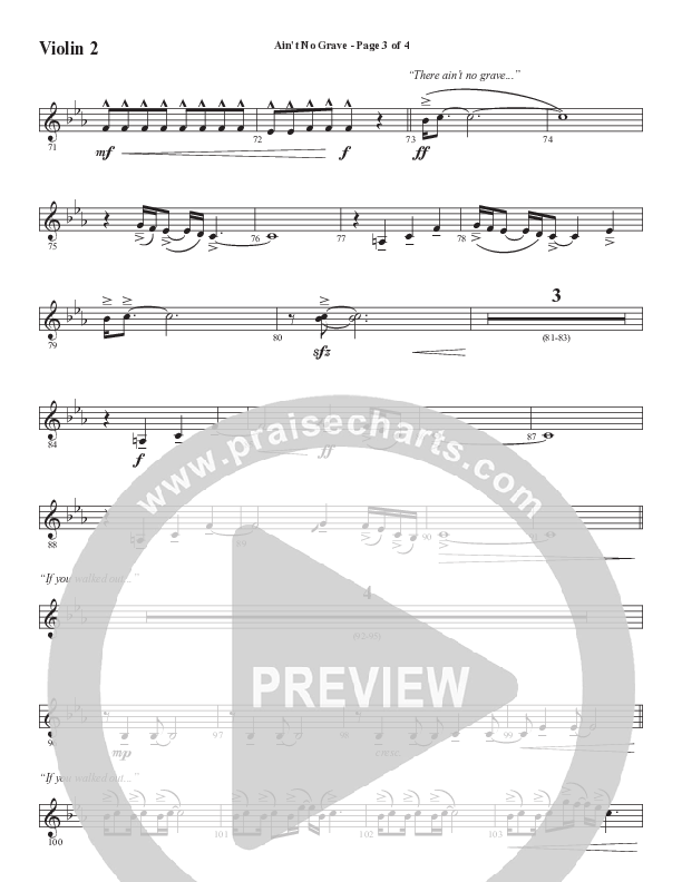 Ain't No Grave (Choral Anthem SATB) Violin 2 (Word Music Choral / Arr. Luke Gambill)