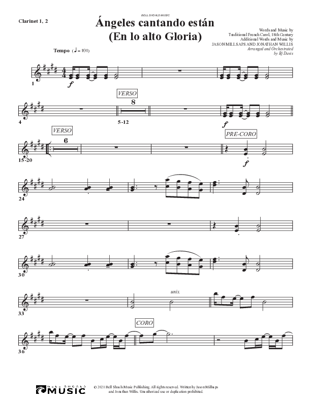 Angeles Cantando están (En lo alto Gloria) Clarinet 1/2 (Bell Shoals Music)