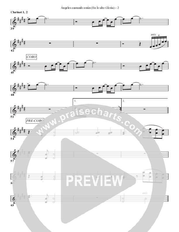 Angeles Cantando están (En lo alto Gloria) Clarinet 1/2 (Bell Shoals Music)