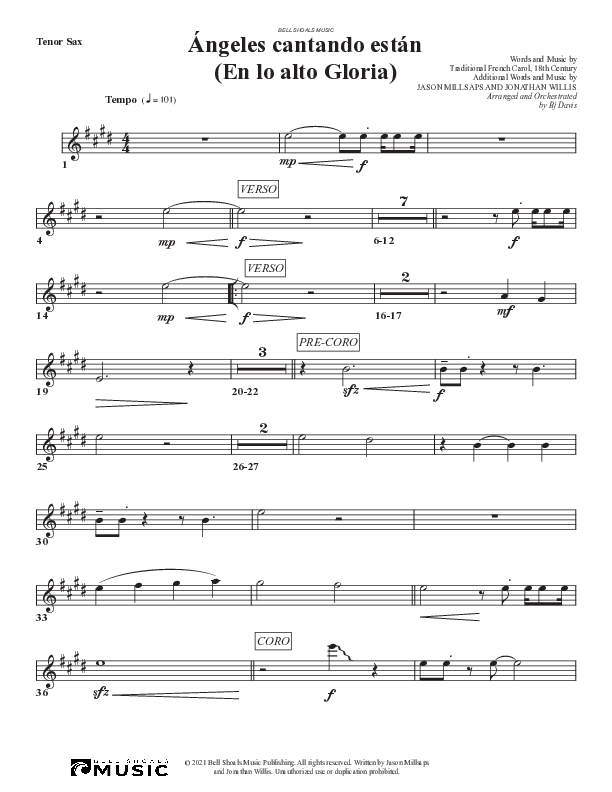 Angeles Cantando están (En lo alto Gloria) Tenor Sax/Baritone T.C. (Bell Shoals Music)