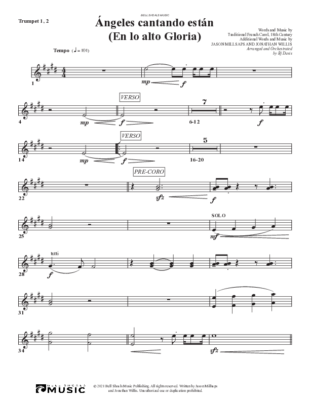 Angeles Cantando están (En lo alto Gloria) Trumpet 1,2 (Bell Shoals Music)