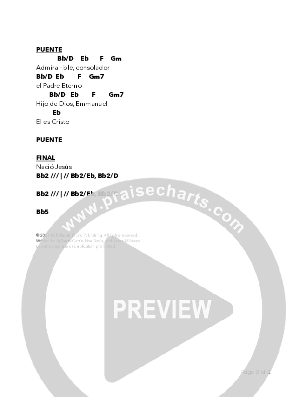 Nos ha Nacido Chord Chart (Bell Shoals Music)