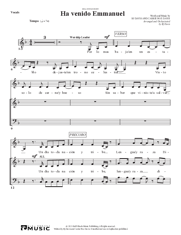 Ha venido Emmanuel Choir Sheet (Bell Shoals Music)