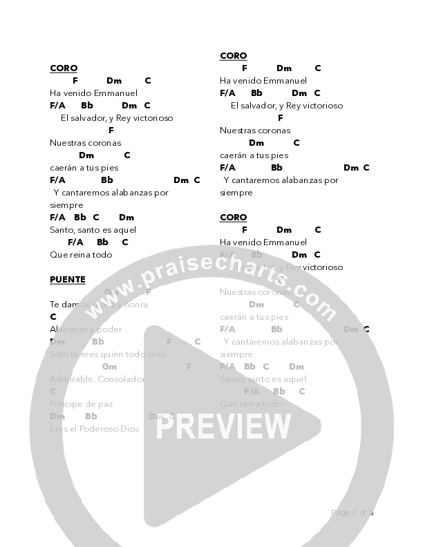 Ha venido Emmanuel Chord Chart (Bell Shoals Music)