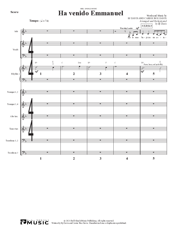 Ha venido Emmanuel Conductor's Score (Bell Shoals Music)