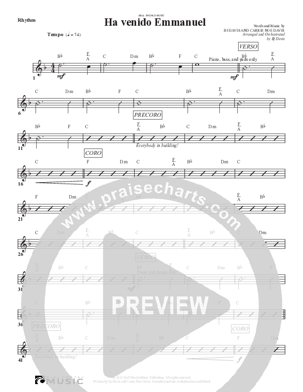 Ha venido Emmanuel Rhythm Chart (Bell Shoals Music)