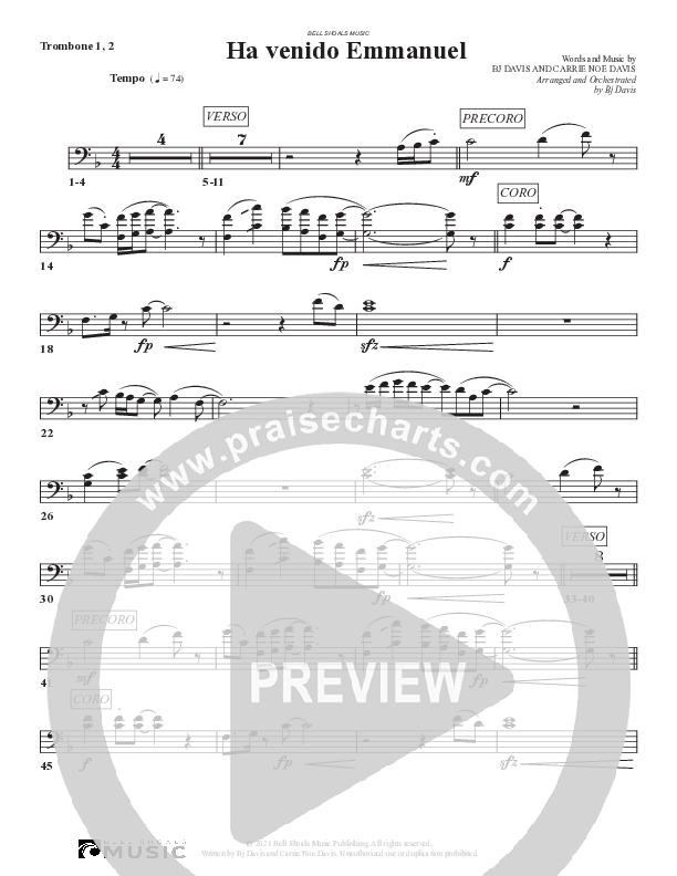 Ha venido Emmanuel Trombone 1/2 (Bell Shoals Music)