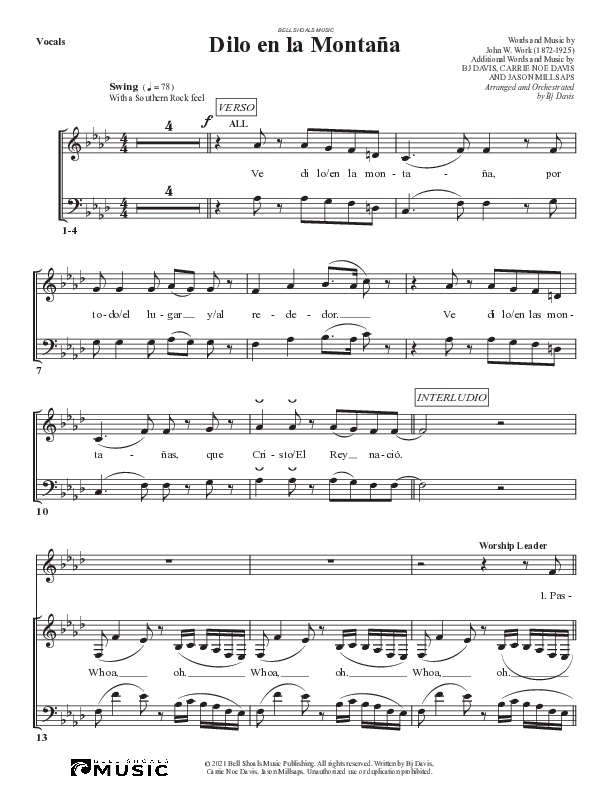 Ve dilo en la Montaña Choir Sheet (Bell Shoals Music)