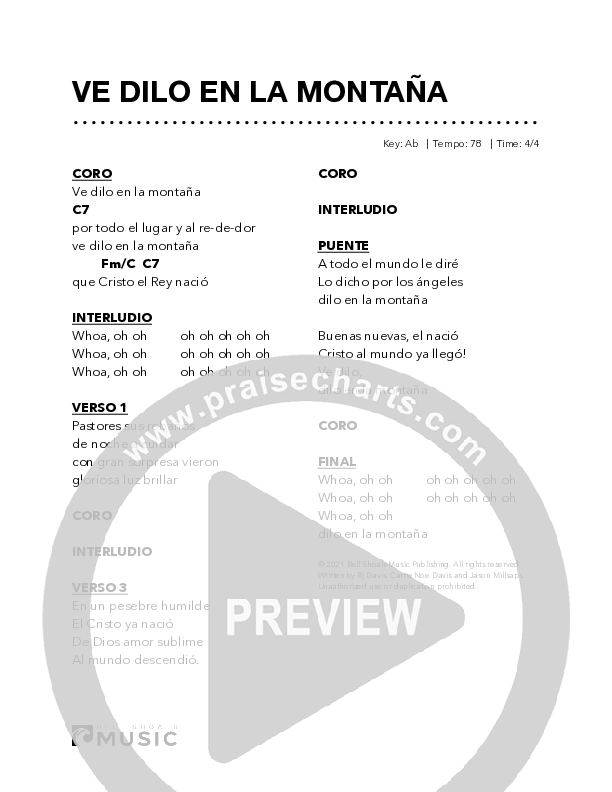 Ve dilo en la Montaña Chord Chart (Bell Shoals Music)