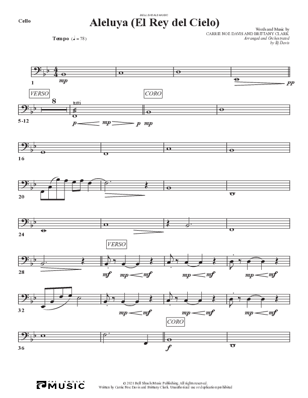 Aleluya (El Rey del Cielo) Cello (Bell Shoals Music)