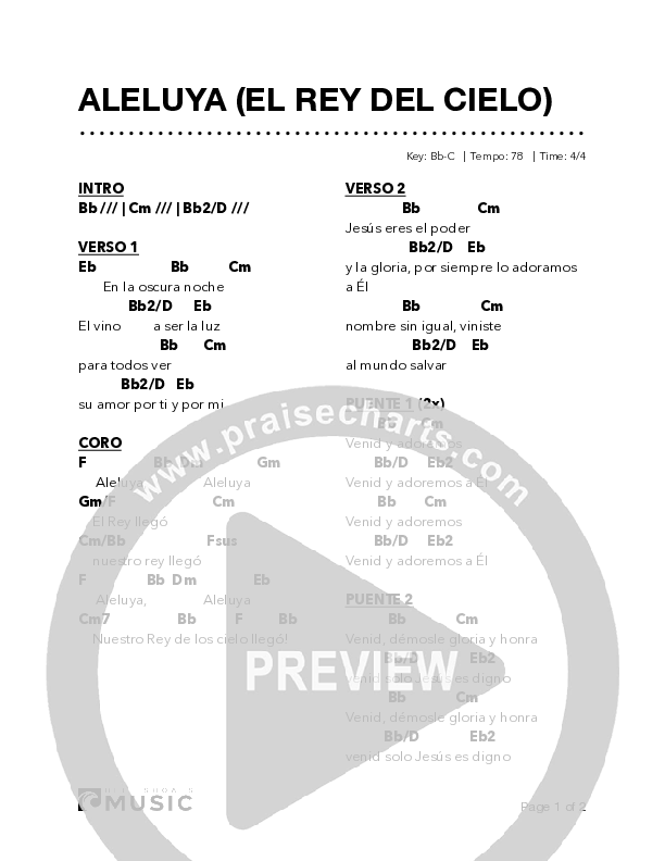 Aleluya (El Rey del Cielo) Chord Chart (Bell Shoals Music)