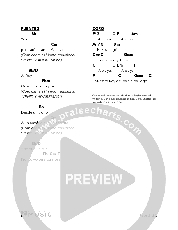 Aleluya (El Rey del Cielo) Chord Chart (Bell Shoals Music)