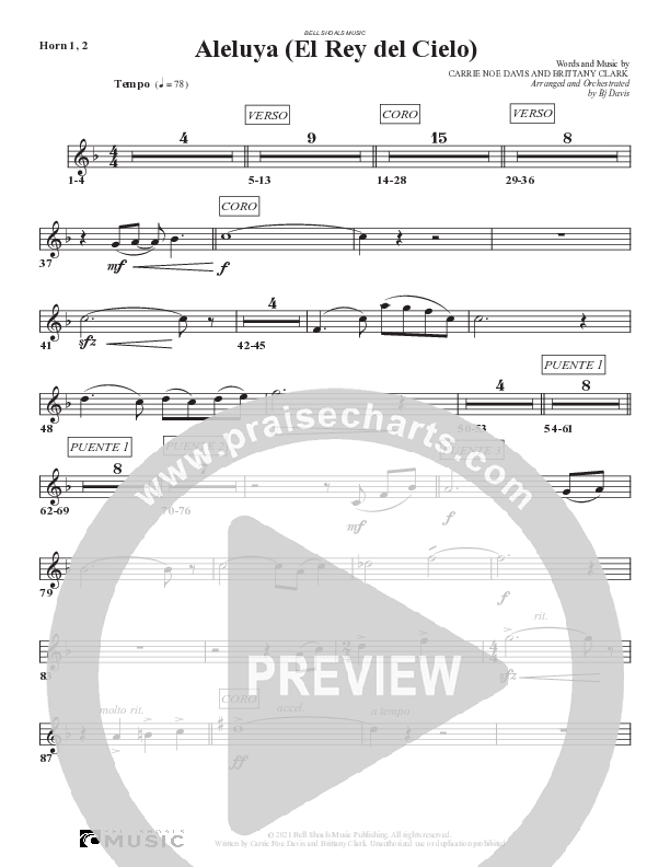 Aleluya (El Rey del Cielo) French Horn 1/2 (Bell Shoals Music)