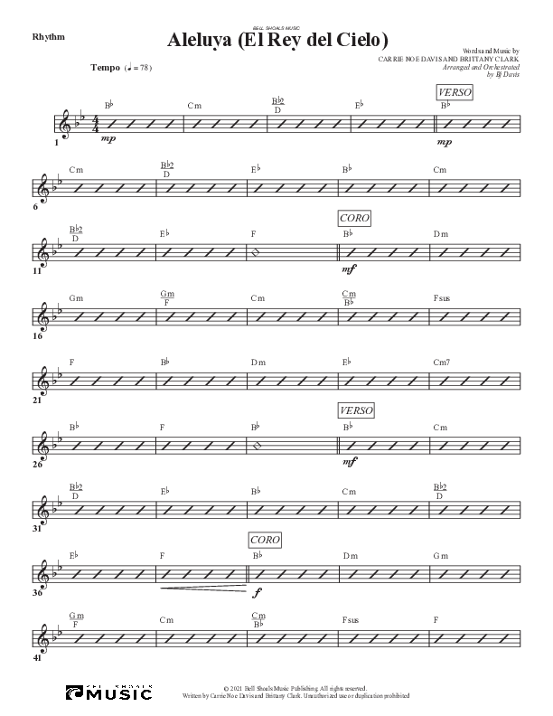 Aleluya (El Rey del Cielo) Rhythm Chart (Bell Shoals Music)