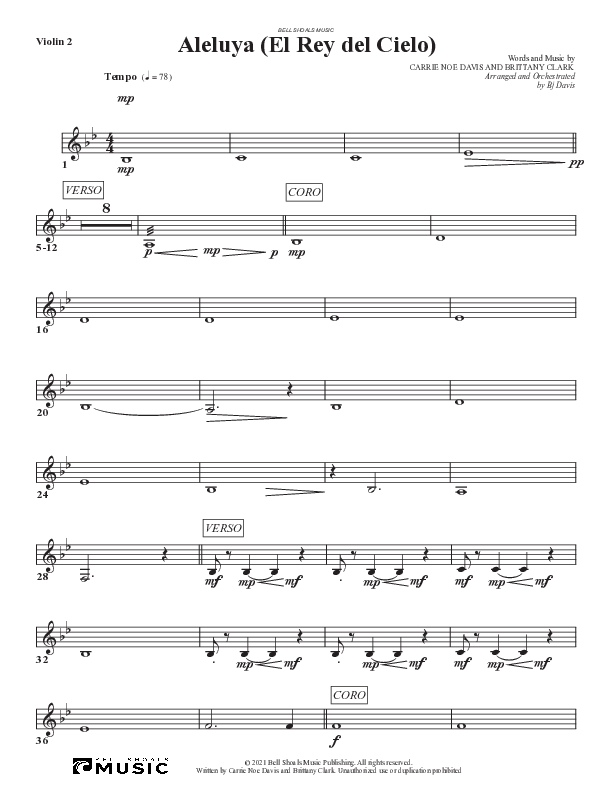 Aleluya (El Rey del Cielo) Violin 2 (Bell Shoals Music)