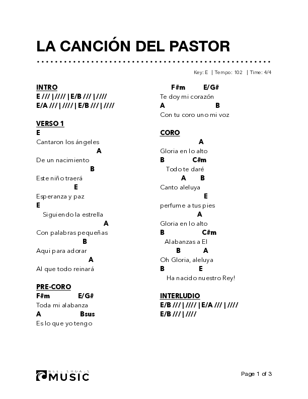 La canción del Pastor Chord Chart (Bell Shoals Music)