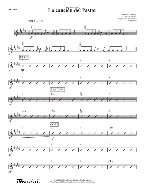 La canción del Pastor Rhythm Chart (Bell Shoals Music)