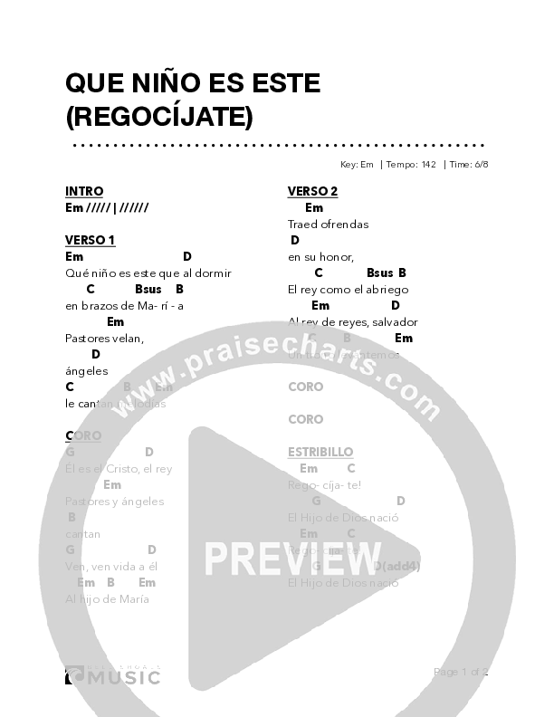 Que niño es este (Regocíjate) Chord Chart (Bell Shoals Music)