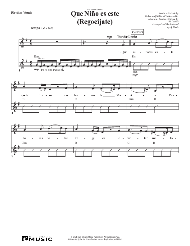 Que niño es este (Regocíjate) Piano/Vocal Pack (Bell Shoals Music)